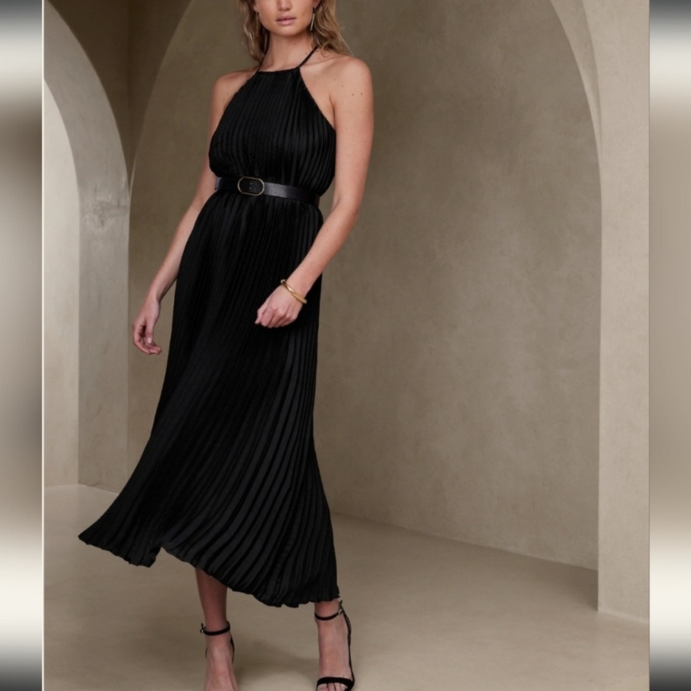 NWOT Black Silky Halter Maxi Dress XL